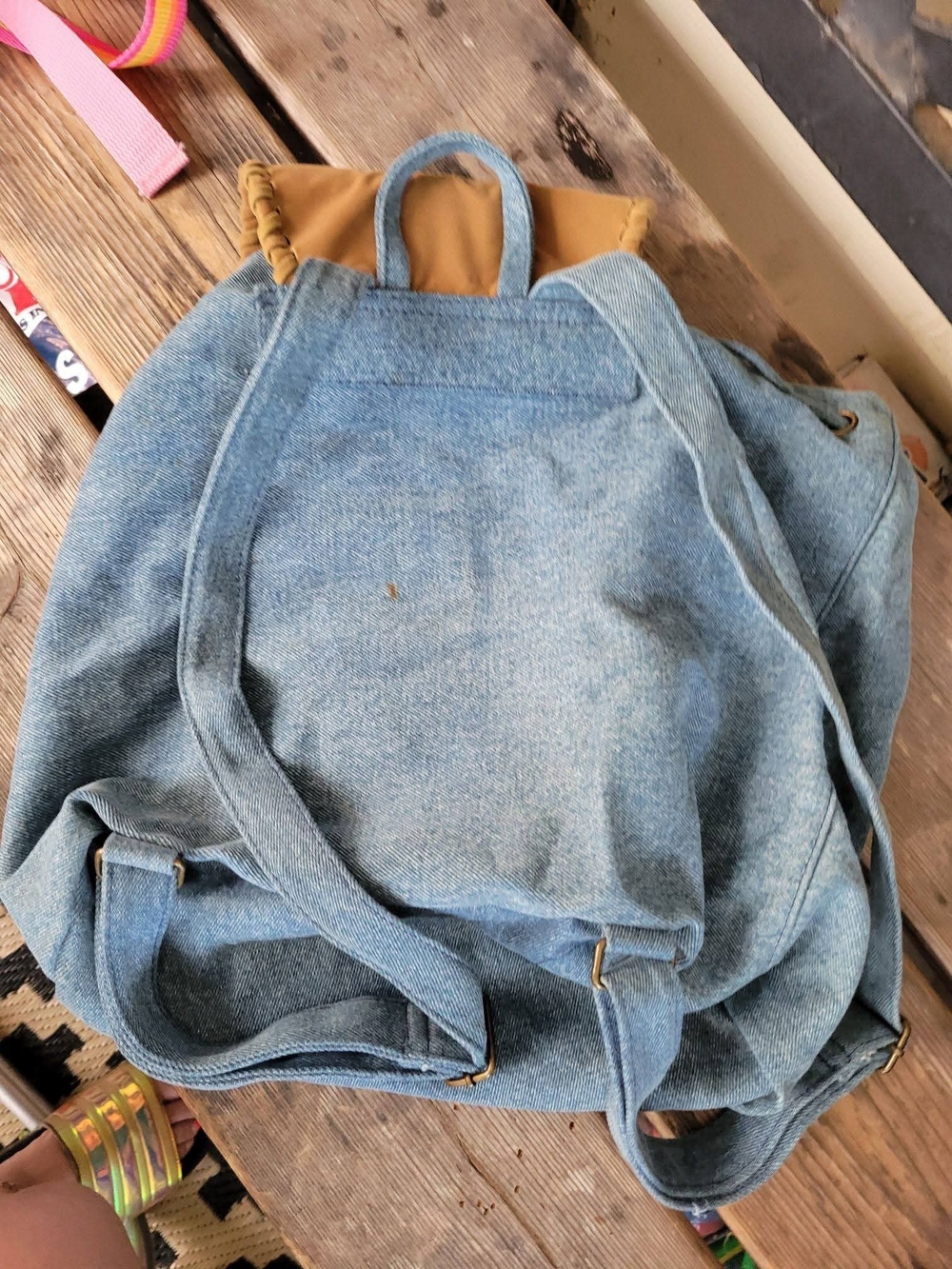 Rare vintage DISNEY STORE POCAHONTAS Denim & Suede Backpack Book Bag Pocket 1995 - Picture 2 of 8